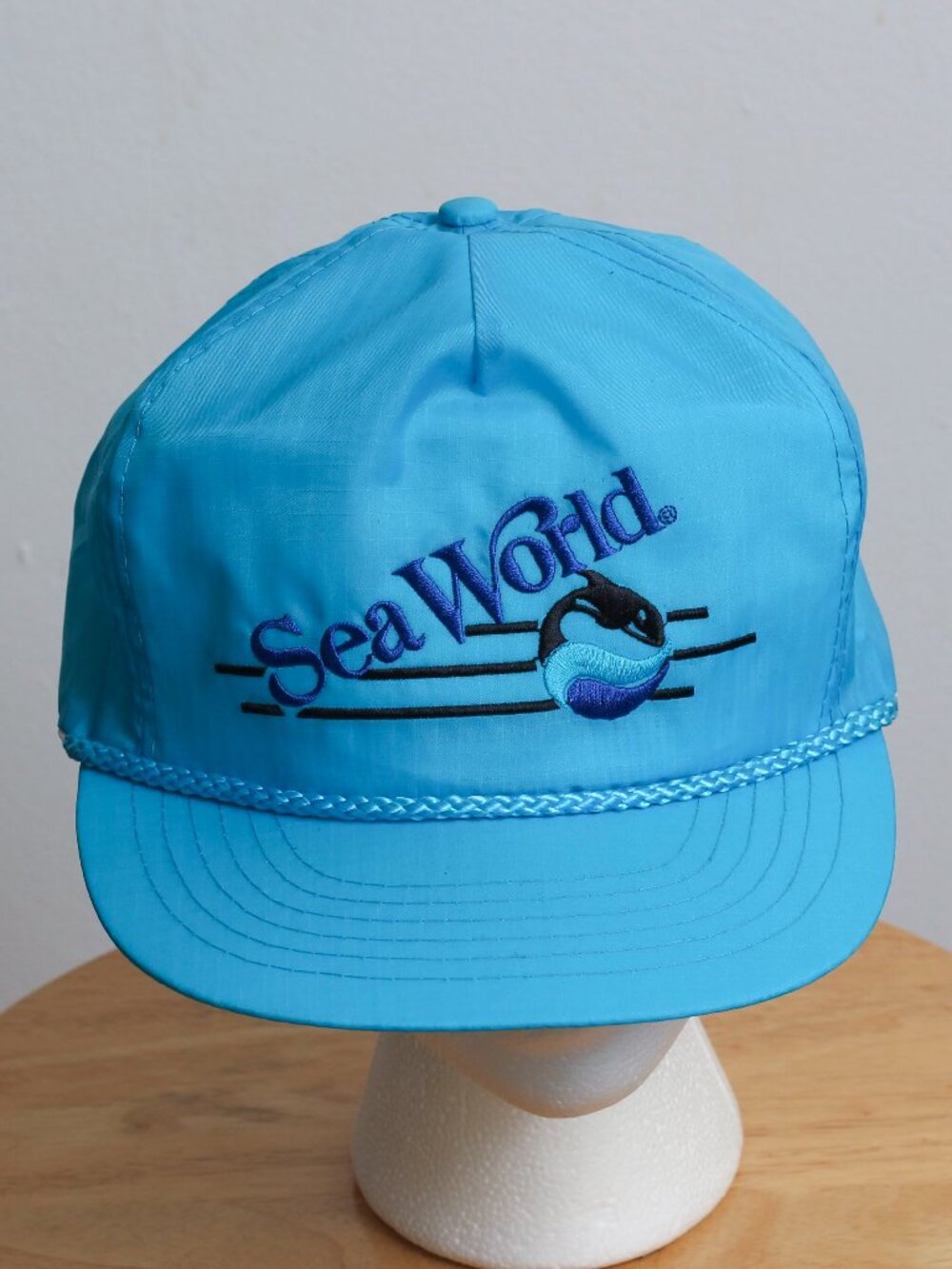 Vintage 90s Sea World Shamu Orca Whale Rope Snapback Hat Mens OS Blue